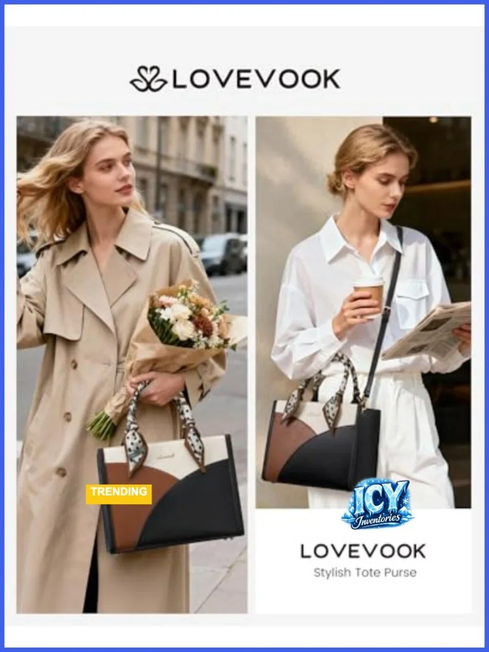 Waterproof PU Leather Tote Purse with Scarf Satchel Handbag